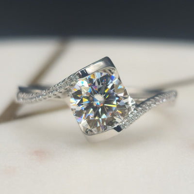 1 Cart Moissanite Unique Pave Heart Design Ring