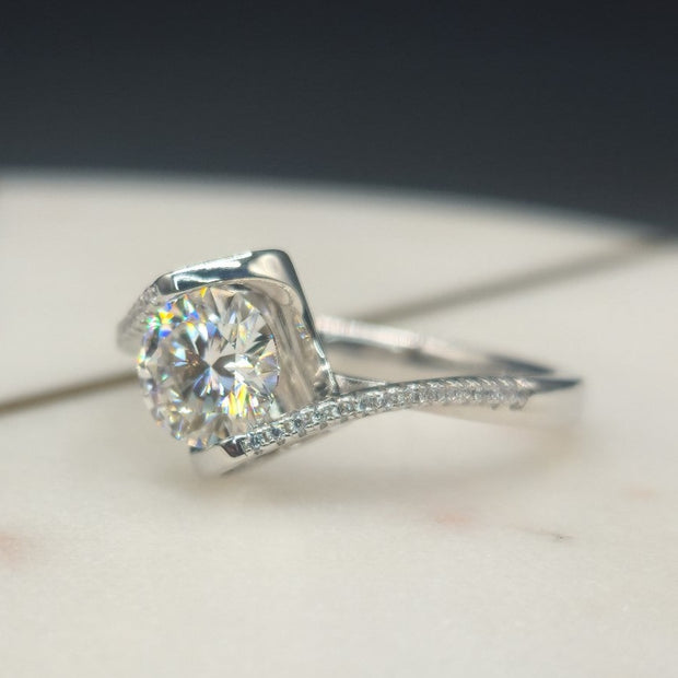 1 Cart Moissanite Unique Pave Heart Design Ring