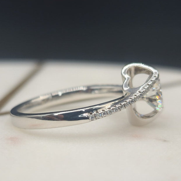 1 Cart Moissanite Unique Pave Heart Design Ring