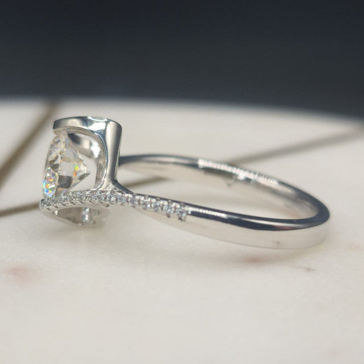 1 Cart Moissanite Unique Pave Heart Design Ring