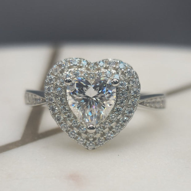 Double Halo Heart Shape Cut Moissanite Engagement Ring