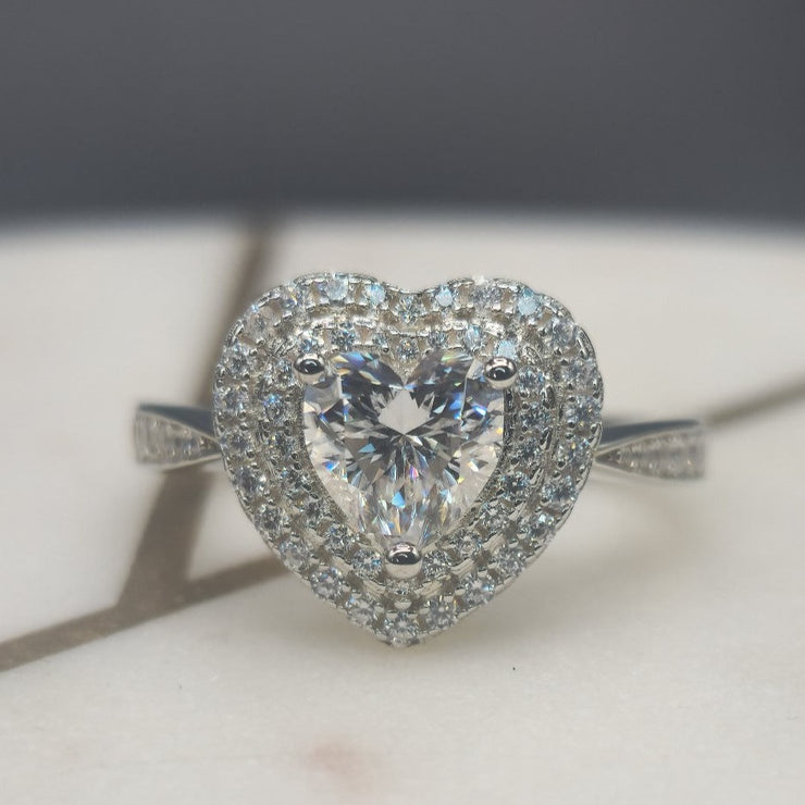 Double Halo Heart Shape Cut Moissanite Engagement Ring