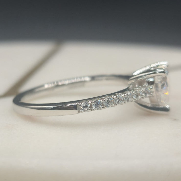 Pave Heart Shaped Cut Moissanite Engagement Ring