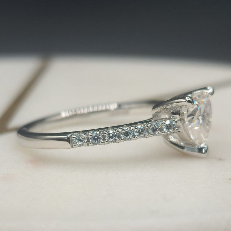 Pave Heart Shaped Cut Moissanite Engagement Ring