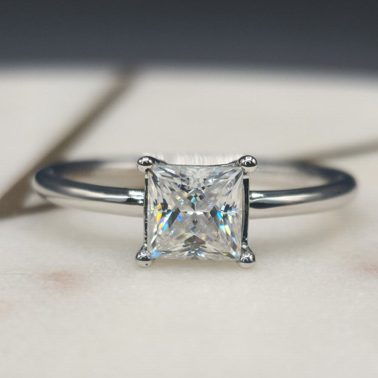 Solitaire Princess Cut Moissanite Diamond Ring