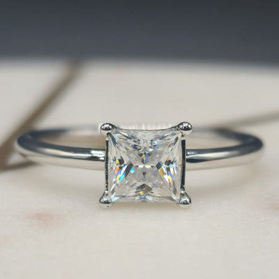 Solitaire Princess Cut Moissanite Diamond Ring