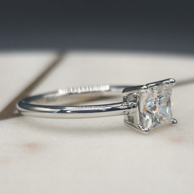 Solitaire Princess Cut Moissanite Diamond Ring