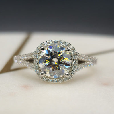 Split Shank Halo Moissanite Engagement Ring