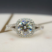 Split Shank Halo Moissanite Engagement Ring