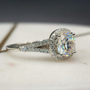 Split Shank Halo Moissanite Engagement Ring