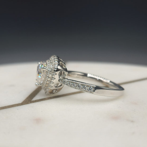 Double Halo Trillion Cut Moissanite Ring