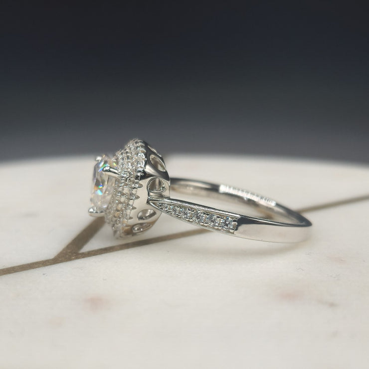 Double Halo Trillion Cut Moissanite Ring