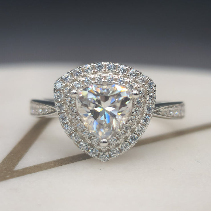 Double Halo Trillion Cut Moissanite Ring