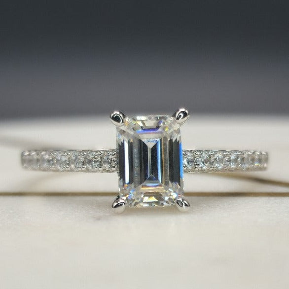 Pave Set Carat Emerald Cut Moissanite Ring - Best Price Emerald Cut Online