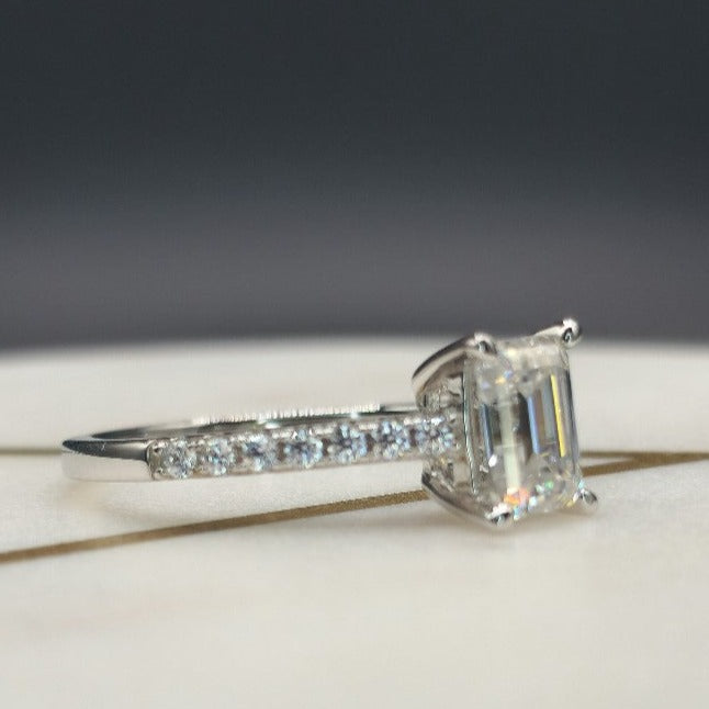 Pave Set Carat Emerald Cut Moissanite Ring - Best Price Emerald Cut Online