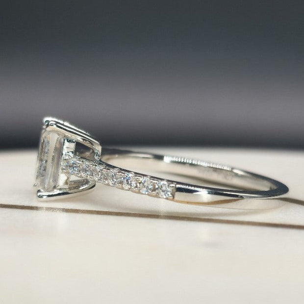 Pave Set Carat Emerald Cut Moissanite Ring - Best Price Emerald Cut Online