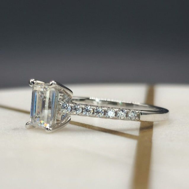 Pave Set Carat Emerald Cut Moissanite Ring - Best Price Emerald Cut Online