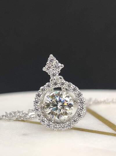 1 Carat Fully Iced Out Twinkle Diamond Moissanite Necklace 925 Sterling Silver Jewelry Women Fashion Jewelry Pendant Moissanite Diamond Necklace - Moissanite Jewelry Deals