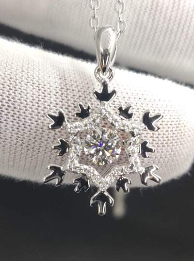 Snow Flake Diamond Necklace 1 Carat Custom Moissanite 925 Sterling Silver Jewelry Women Fashion Jewelry Pendant Moissanite Diamond Necklace - Moissanite Jewelry Deals