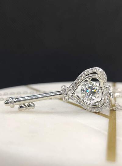 Cute Heart Key Shape Moissanite Necklace 925 Sterling Silver Jewelry Women Fashion Jewelry Pendant Moissanite Diamond Necklace - Moissanite Jewelry Deals