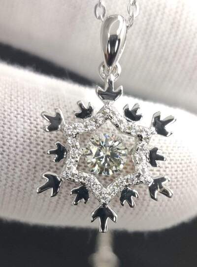 Snow Flake Diamond Necklace 1 Carat Custom Moissanite 925 Sterling Silver Jewelry Women Fashion Jewelry Pendant Moissanite Diamond Necklace - Moissanite Jewelry Deals